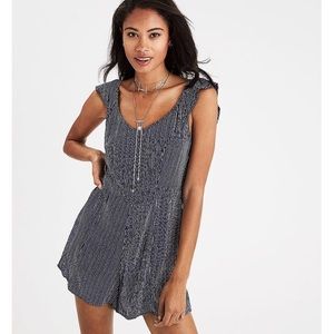 American Eagle Blue and White Pinstripe Romper